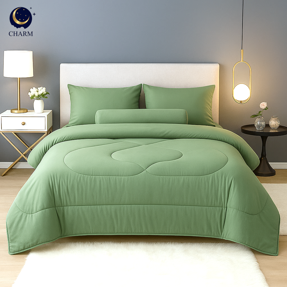 ชุดผ้าปูที่นอน 5 ฟุต 6 ชิ้น CHARM สี SAGE GREEN คอลเลคชั่น CLASSIC_7